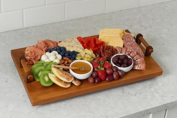 Wooden Charcuterie Board With Handles, Servin...