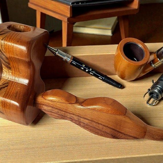 Large Wood Hand-carved Tobacco Flower Stash H...
