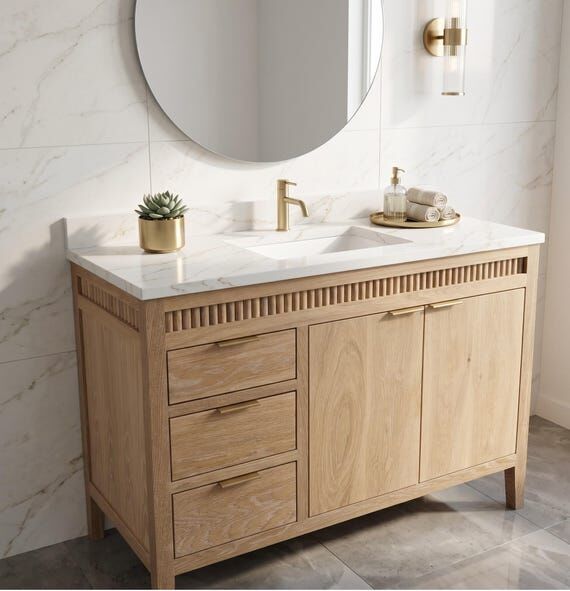 Single Sink Vanity | Fluted Solid Wood Japand...