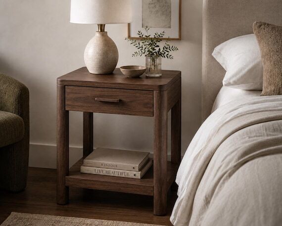 Solid Walnut Nightstand with Drawer | Handmad...