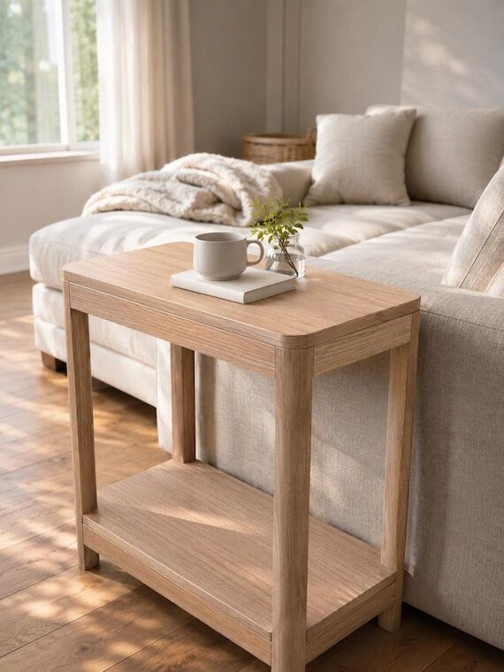 White Oak Side Table, Solid Wood End Table, M...