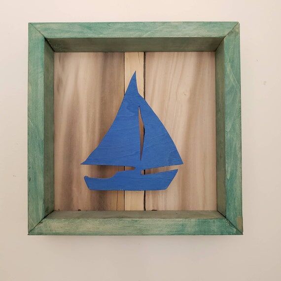 Handmade Wood Sailboat Shadow Box - Home Deco...