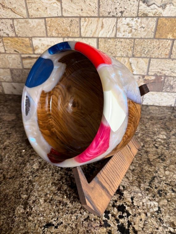 Handcrafted Wood Resin Bowl: Natural Timber B...