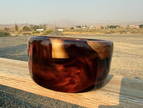 Hand Turned Wood and Epoxy Bowl, Metallic Cop...