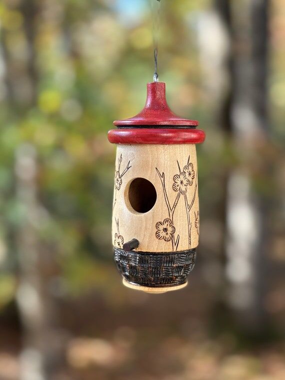 Hummingbird House, Cherry Blossom Art, Handma...