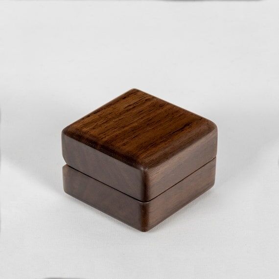 Walnut Ring Box Wood Handmade Blue Leather...