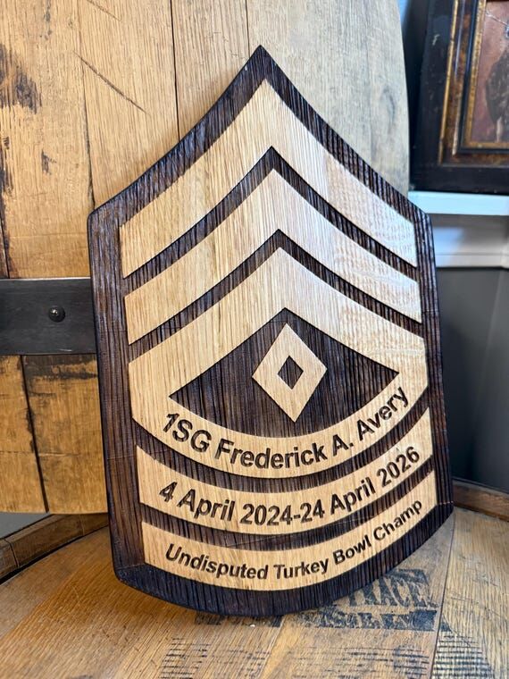 Bourbon Barrel Wood Military Rank Plaque: Vet...