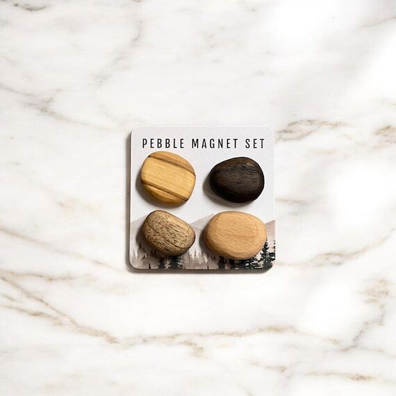 PEBBLE MAGNET SET (4) Handmade Wood Fridge Ma...