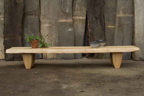 Handcrafted Ash Wood Wabi-Sabi Bench: Low Ent...