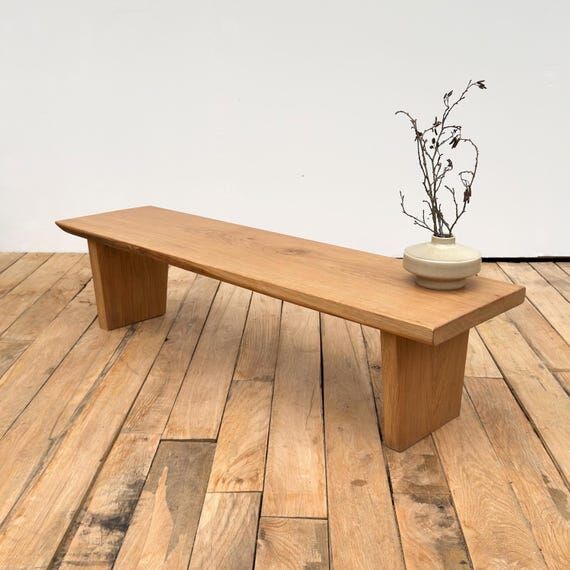 Solid Oak Coffee Table Bench, Handmade Minima...