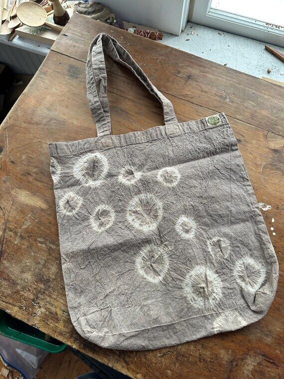 Naturally Dyed Cotton Tote Bag: Shibori Acorn...