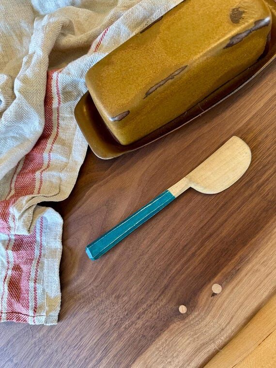 Hand carved birch wood spreader knife with pa...
