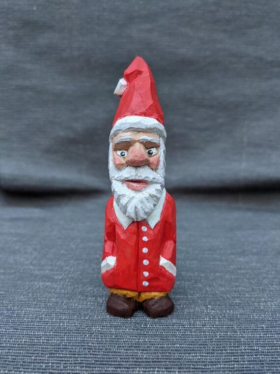 Hand Carved Santa Figurine Christmas Decorati...