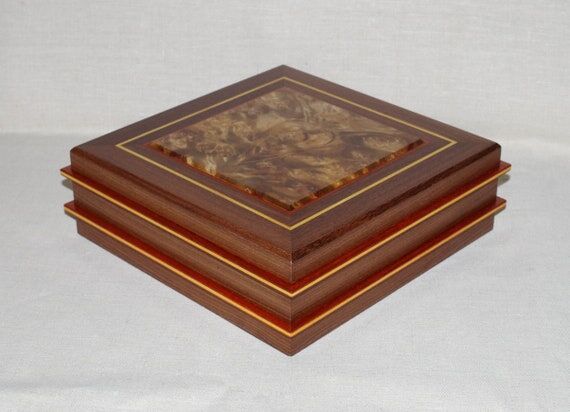Handmade Wood Jewelry Box, Ebony, Camphor Bu...