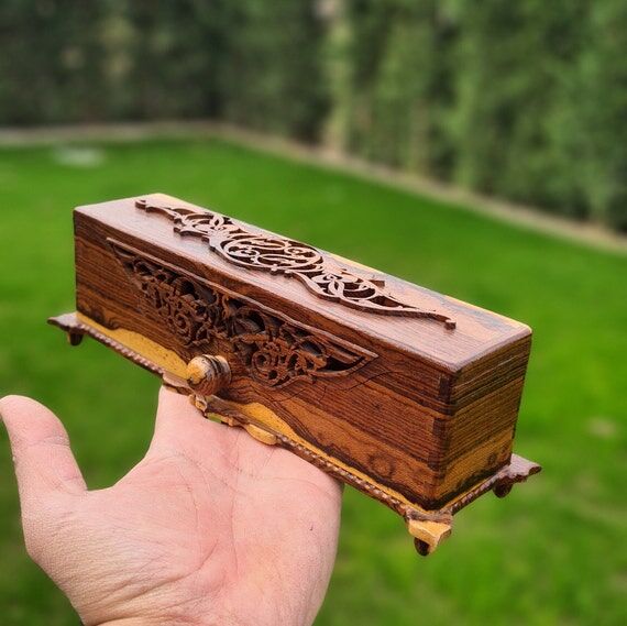 Handcarved Bocote Burl Jewelry Box, Christmas...