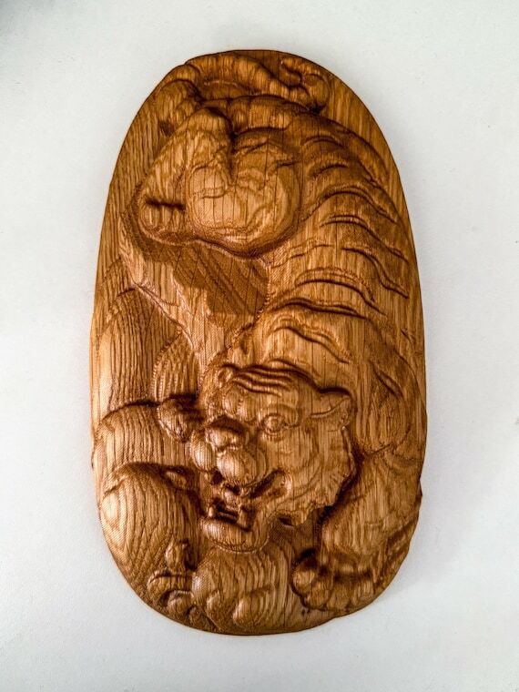 Handmade Oak Tiger Wall Art: Eastern Style Wo...