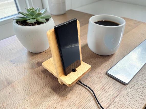 Solid Quartersawn Red Oak Phone Stand, Minima...