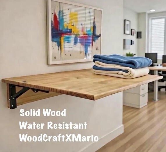 Hand Crafted Pine Folding Wall Mount Desk, Sm...