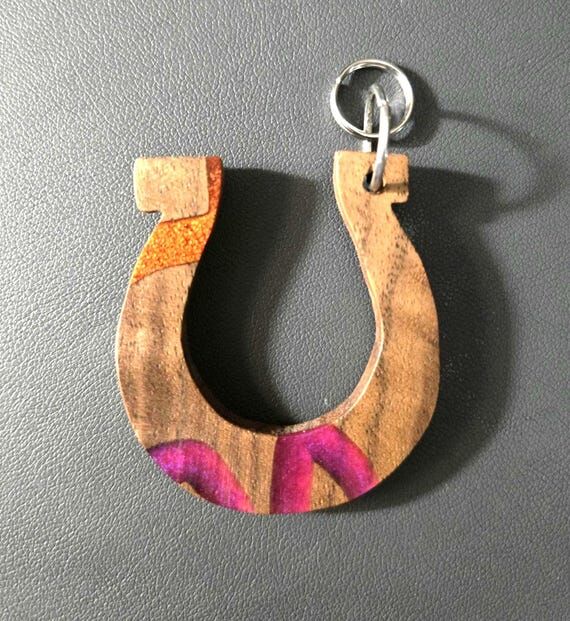 Wooden Horseshoe Keychain/ Bag Charm - Pink /...