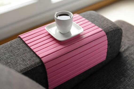 Pink Wood Sofa Arm Tray Table: Flexible Couch...