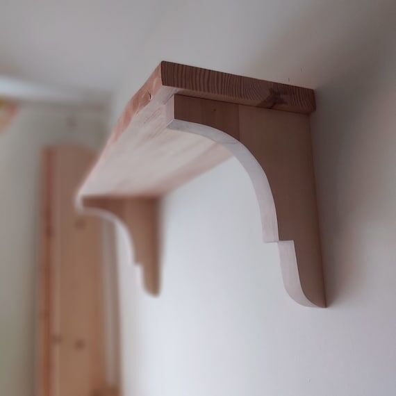 One wood corbel, birch shelf bracket....