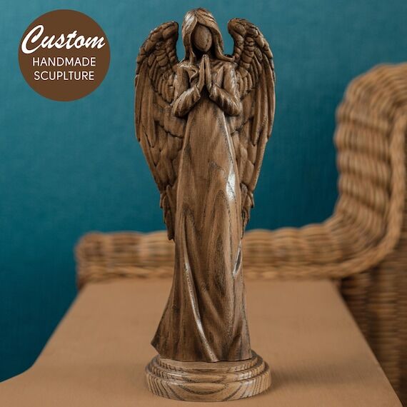 Wooden Guardian Angel Statue – Hand-Carved ...