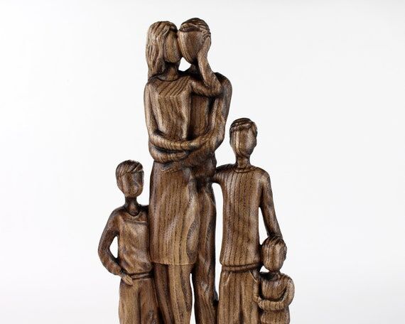 Wooden Family of 5 Sculpture - Parents Annive...
