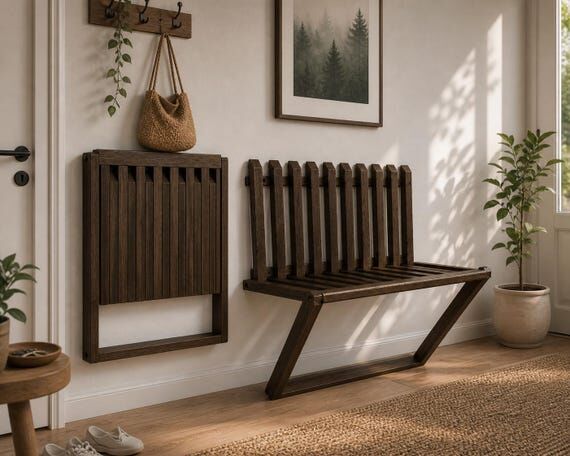 Folding Wall Bench Seat, Space Saving Entrywa...