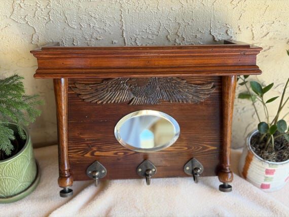 Rustic Teak & Tiger Wood Shelf/Key Rack...