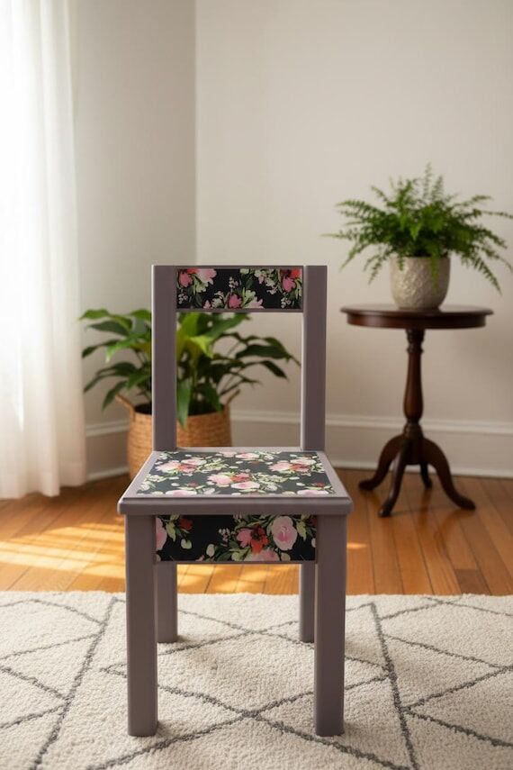 Floral Decoupage Accent Chair: Handmade Laven...