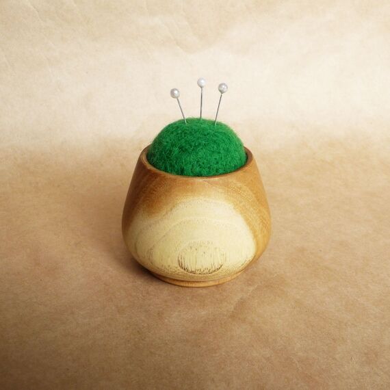 Green pin cushion wood seamstress gift Pin cu...