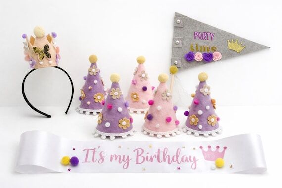 Birthday set butterfly crown, banner, decorat...