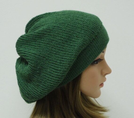 Alpaca Blend Knit Beret, Slouchy Beanie, Bagg...