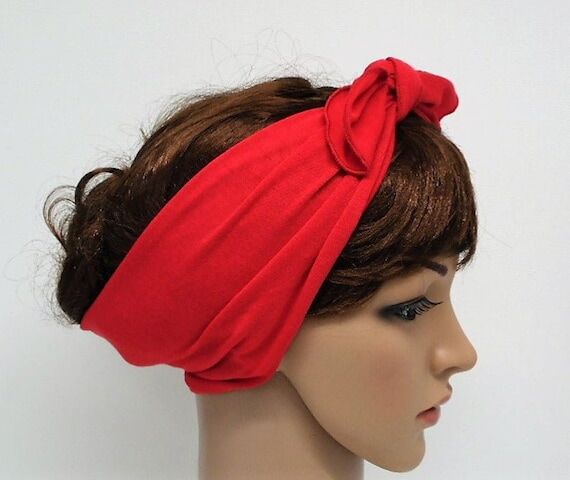 Red Self Tie Headband, Viscose Jersey Stretch...