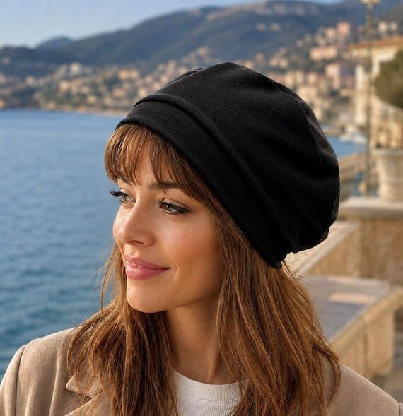 Black Cotton Beret, Little French Hat, Unline...
