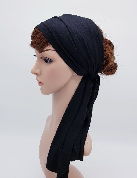 Black Viscose Jersey Headband, Self Tie Hair ...