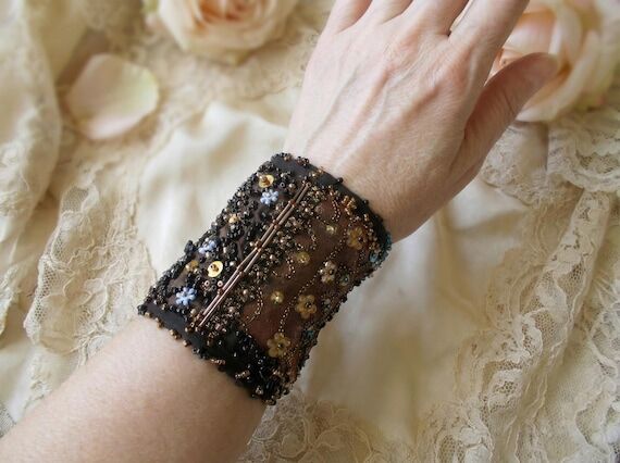 Hand Beaded Boho Wrist Cuff Bracelet, Unique ...