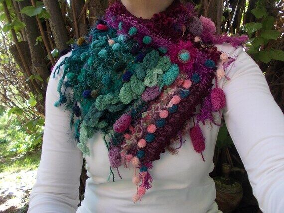 Hand Knit Neck Warmer, Emerald green, Magenta...