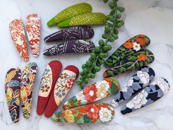 Japanese Silk Kimono Fabric Barrettes: Large ...