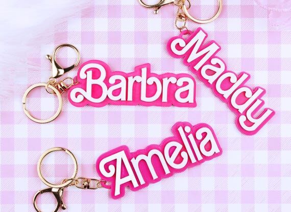 Custom Pink Doll Keychain. Hot Pink 3D Name P...