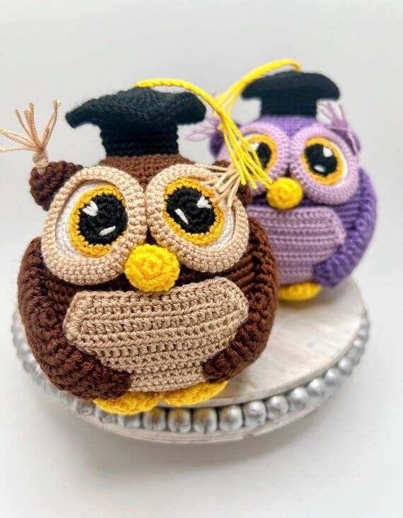 Graduation Owl Amigurumi Crochet Toy with Mor...