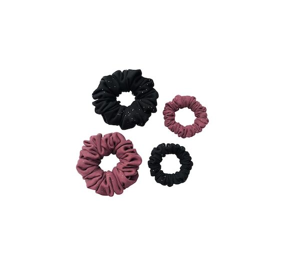 Sparkle Cotton Spandex Scrunchie Set - Black,...