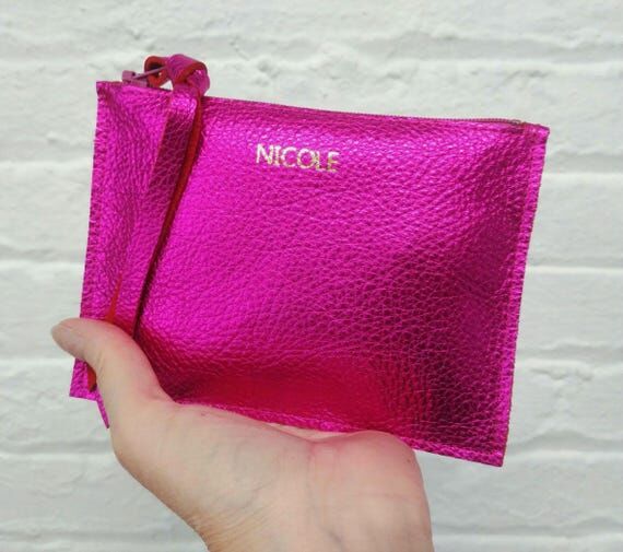 Pink metallic leather zipper wallet 4"X6...