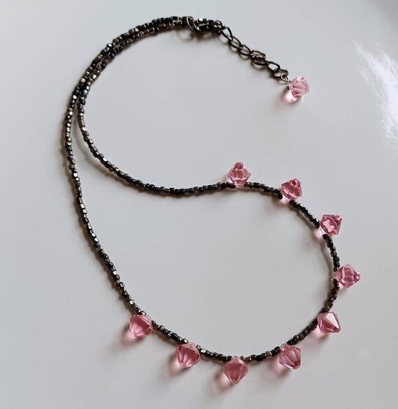 Pink Swarovski crystal necklace 16" chok...
