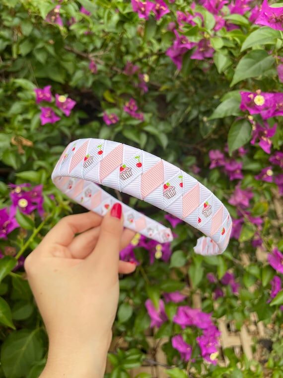 White and Pink Ribbon Headband, Cupcake Hair ...