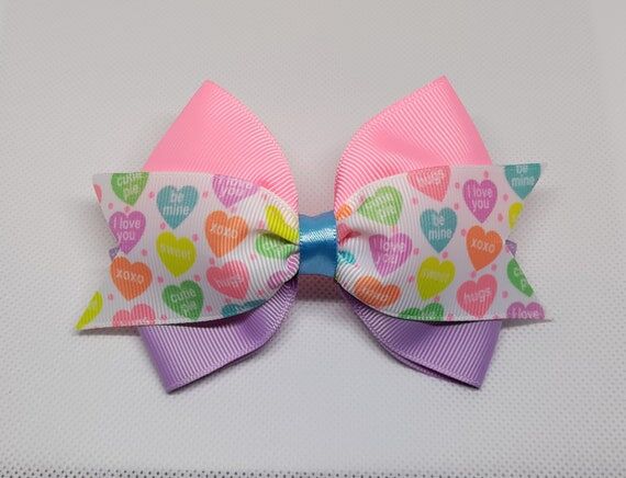 Hearts Valentine Hair Bow: 4-inch Girl's Barr...