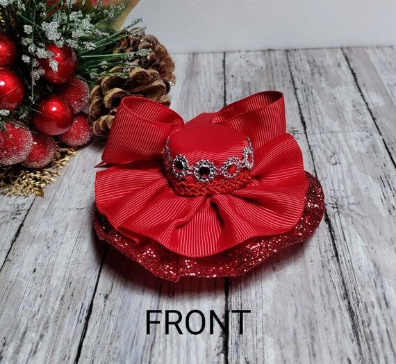 Red Grosgrain Ribbon Mini Hat Hair Clip - Hol...