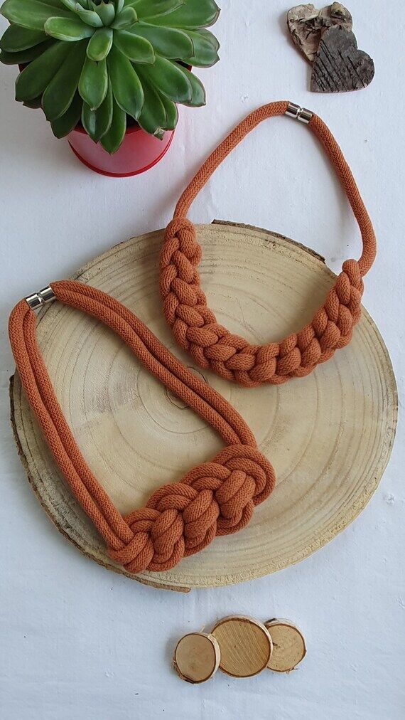 SMILEY handmade necklace, recycled cotton cor...
