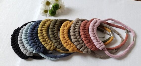 BRAIDED handmade rope necklace, recycled cott...