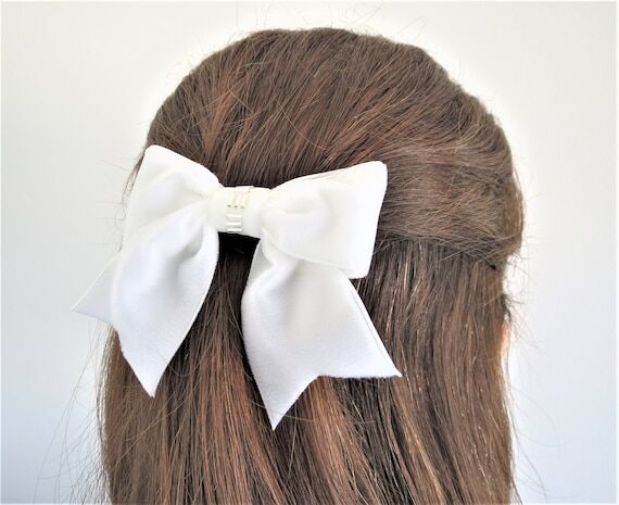 SMALL Ivory Hair Bow, Velvet Hair Bow, Ivory ...